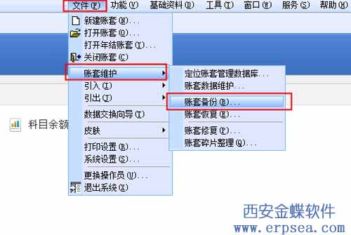 点击导航中的文件-账套维护-账套备份