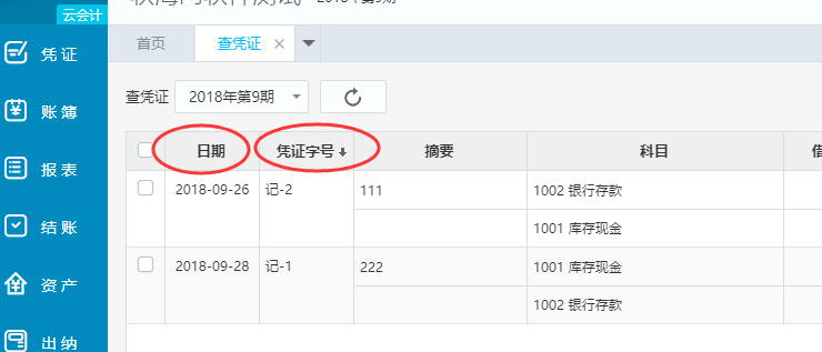 凭证按照日期或者凭证字号排列