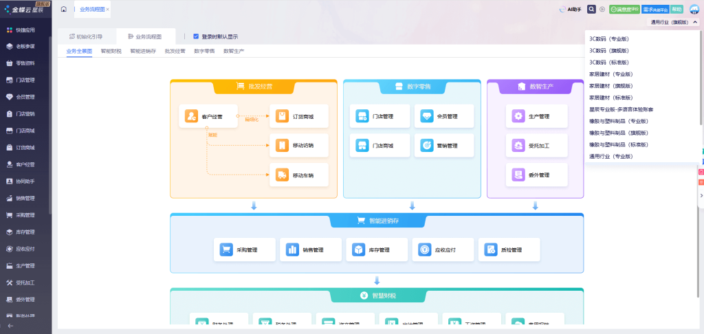 金蝶云星辰软件试用界面